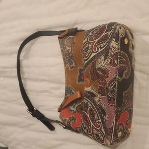 Spartina 449 Boho Linen & Leather Paisley Shoulder Bag “Daufuskie Island”